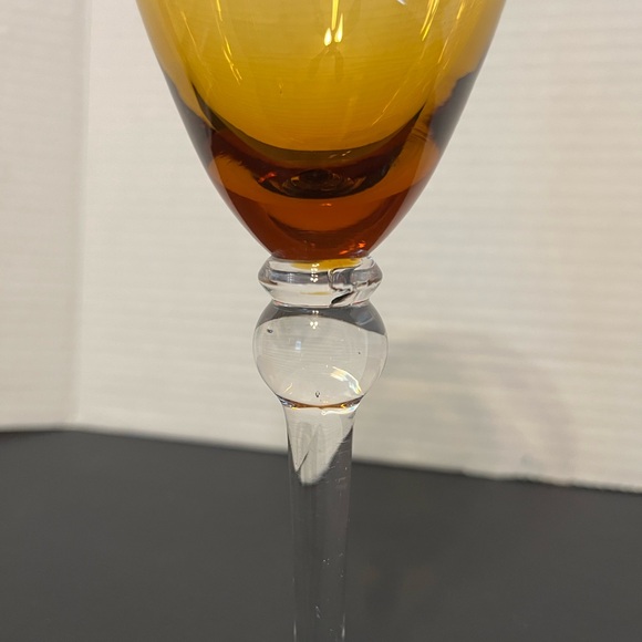 Stunning Vintage Jewel Toned Wine Glasses w/Clear Ball Stem Set of 2-Green/Amber - Picture 2 of 8